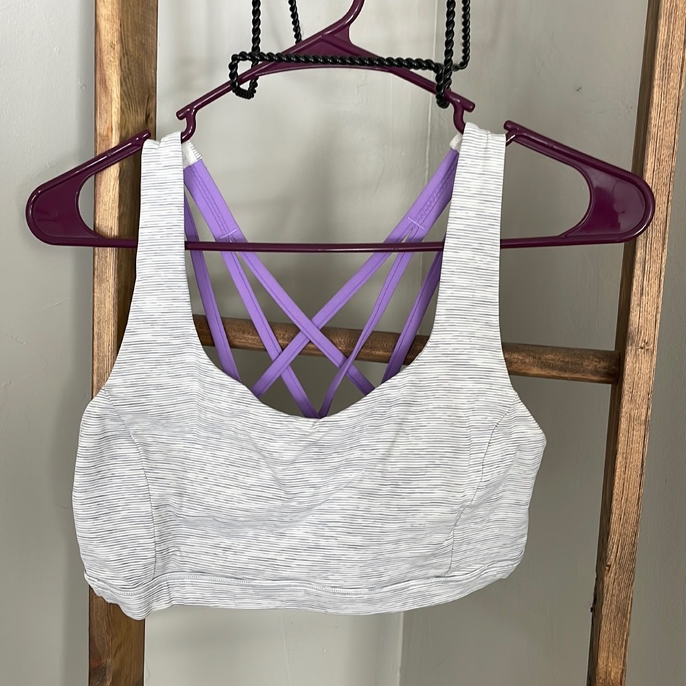 Excellent condition!!! Free to be serene Lululemon sports bra. Gray purple!